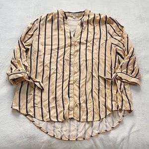 🐎 NWT!! BROWN TAN PINSTRIPE BUTTON UP BLOUSE BEACH COVER UP